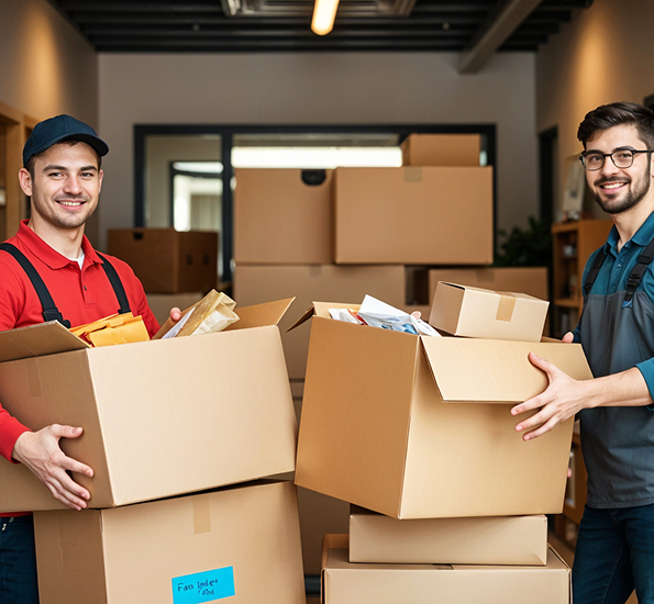 Shine Movers professional movers handling moving boxes